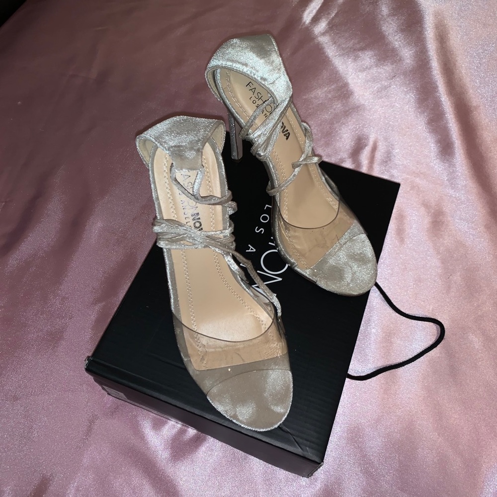 Velvet lace up heel